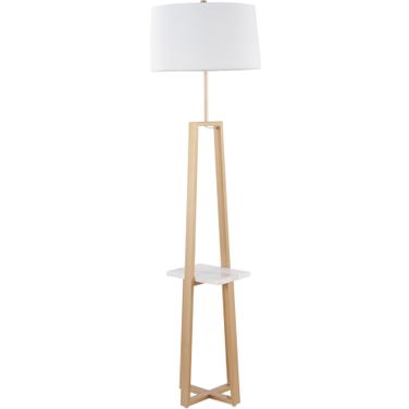 Cosmo Shelf Floor Lamp in White Marble and Gold Metal with Linen Shade