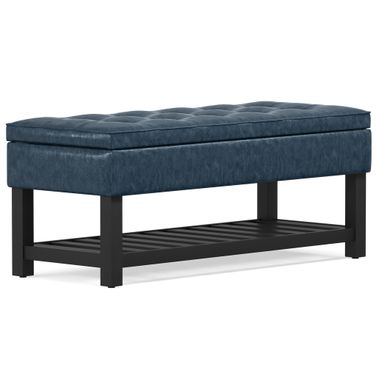 Cosmopolitan Solid Wood Storage Ottoman Bench with Open Bottom In Denim Blue