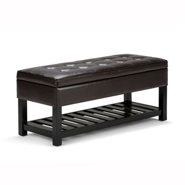 Cosmopolitan Solid Wood Storage Ottoman Bench with Open Bottom In Tanners Brown