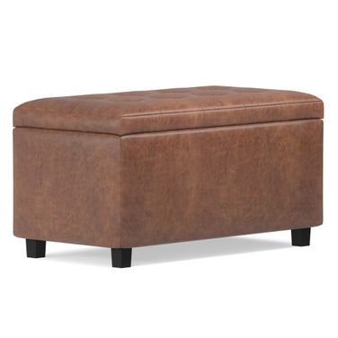Cosmopolitan Vegan Faux Leather Storage Ottoman In Distressed Saddle Brown