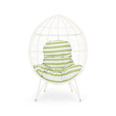 Cosmos Round Hammered Iron Teardrop Chair In White and Green