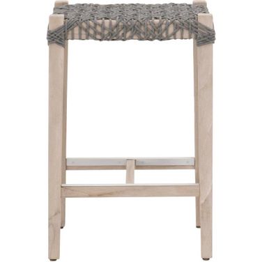 Woven Costa Outdoor Backless Counter Stool In Dove and Gray Teak