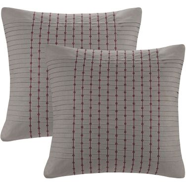 Cotton Sateen Solid Euro Sham With Embroidery In Grey
