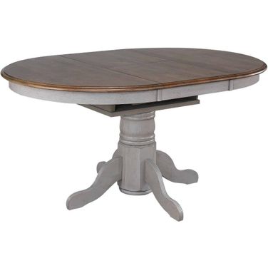Country Grove Distressed Gray and Brown Wood Round or Oval Extendable Dining Table