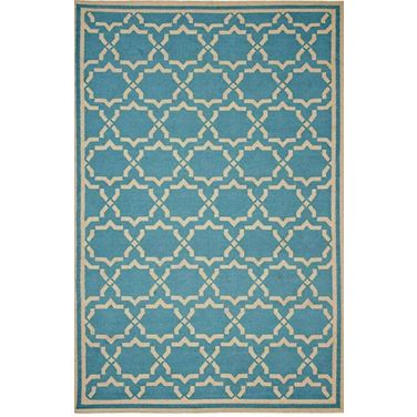 Courtyard Collection Contemporary Handmade Wool Flat Weave Dhurrie Area Rug (10x14) In Light Blue and Ivory
