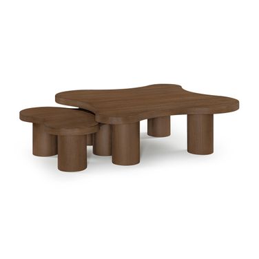 Cove Oak Veneer and Solid Wood 2-Piece Coffee Table In Brown Walnut