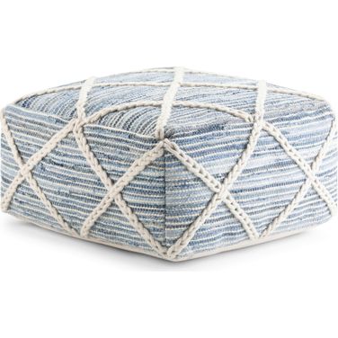 Cowan Handloom Woven Square Pouf In Natural and Blue
