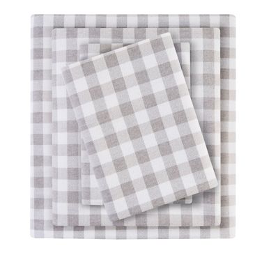 Cozy Cotton Flannel Printed Sheet Set In Gray Herringbone