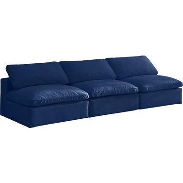 Cozy Velvet Comfort 3 Piece Modular Armless Sofa In Navy