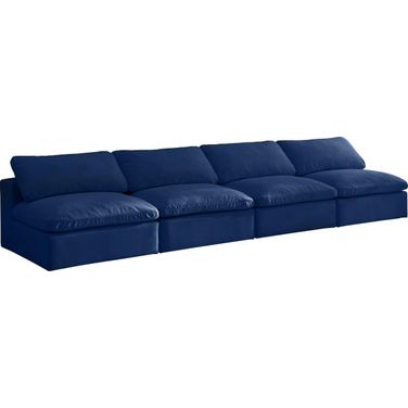 Cozy Velvet Comfort 4 Piece Modular Armless Sofa In Navy