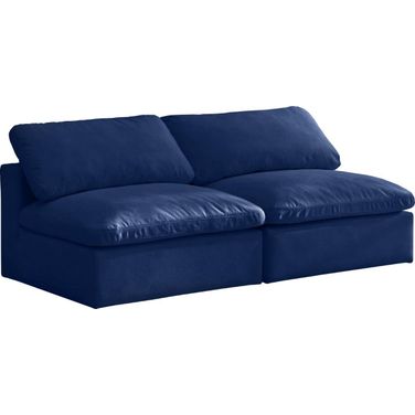 Cozy Velvet Comfort 2 Piece Modular Armless Sofa In Navy