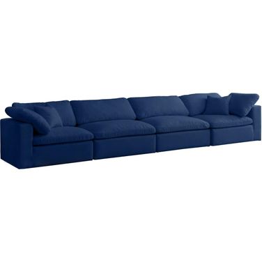 Cozy Velvet Comfort 4 Seater Modular Sofa with Arm Support In Navy