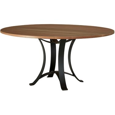 Crafted 60 Inch Round Table With Metal Base In Medium Cherry