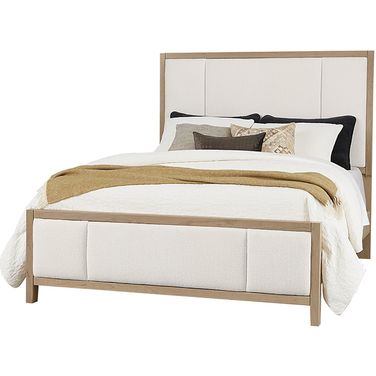 Crafted Cherry King Upholstered Bed In White Fabric