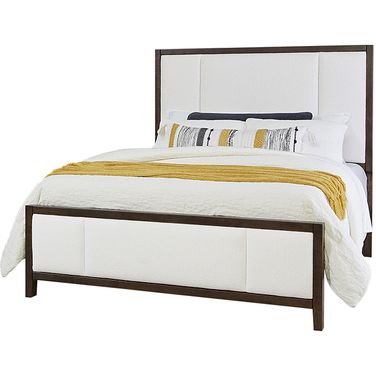 Crafted Dark Cherry King Upholstered Bed In White Fabric