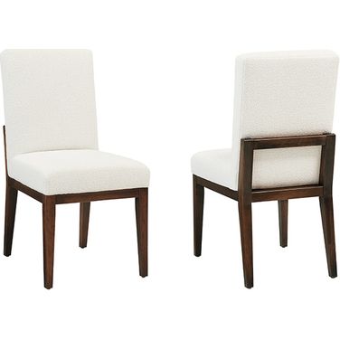 Crafted Dark Cherry Upholstered Side Chair In White Fabric