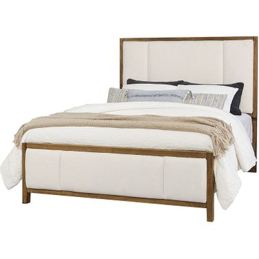 Crafted Medium Cherry King Upholstered Bed In White Fabric