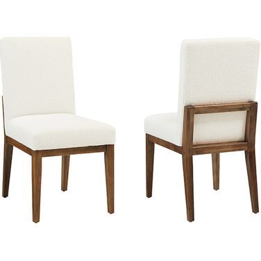 Crafted Medium Cherry Upholstered Side Chair In White Fabric