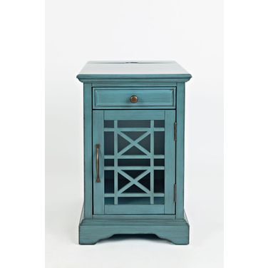 Craftsman USB Charging Chairside End Table In Antique Blue