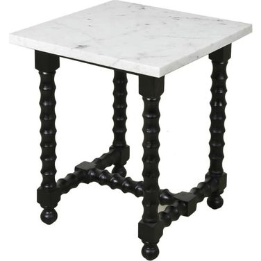 Cranberry Marble Top End Table with Black Wooden Base In Gold
