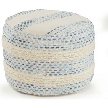 Crava Striped Hand-Woven Cotton Blend Ottoman Pouf In Blue and Cream