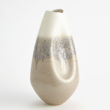 Cream Rises Dented Large Vase In Gray