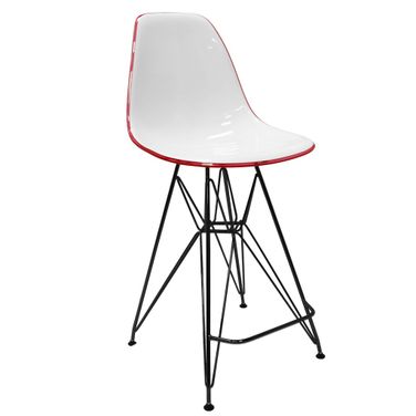 Cresco Modern Acrylic Bar Stool In Black Base with White and Red Seat