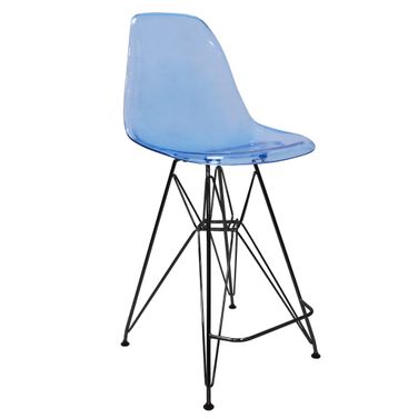 Cresco Modern Acrylic Bar Stool In Black Base with Trans Blue Seat