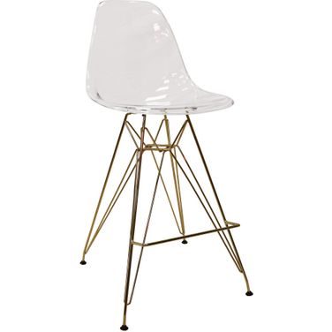 Cresco Acrylic Barstool with Gold Chrome Base and Footrest In Clear