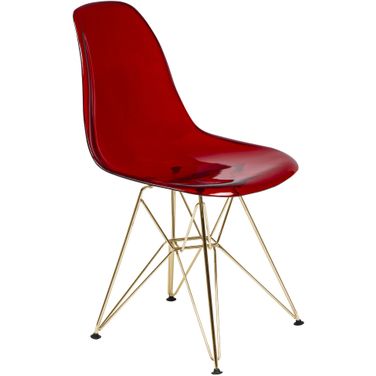 Cresco MOlded Eiffel Side Chair In Transparent Red/Gold
