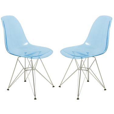 Cresco Molded Eiffel Side Chair Set of 2 In Transparent Blue/Chrome
