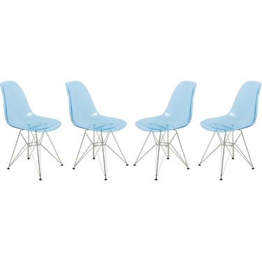 Cresco Molded Eiffel Side Chair Set of 4 In Transparent Blue/Chrome