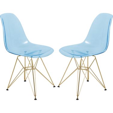Cresco MOlded Eiffel Side Chair Set of 2 In Transparent Blue/Gold