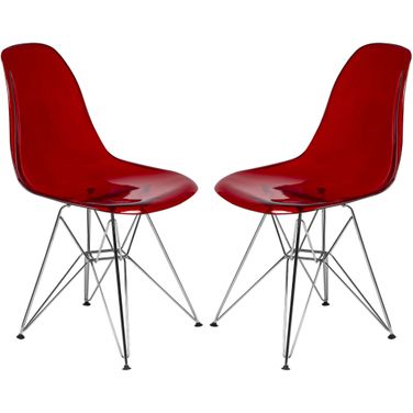 Cresco Molded Eiffel Side Chair Set of 2 In Transparent Red/Chrome