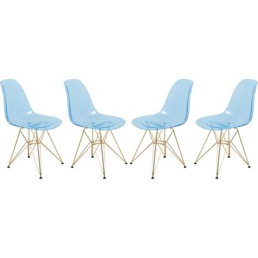 Cresco MOlded Eiffel Side Chair Set of 4 In Transparent Blue/Gold