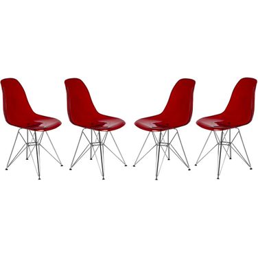 Cresco Molded Eiffel Side Chair Set of 4 In Transparent Red/Chrome