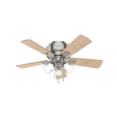 Crestfield 42 Inch Low Profile Ceiling Fan with LED Light Kit and Pull Chain In Brushed Nickel and Bleached Grey Pine
