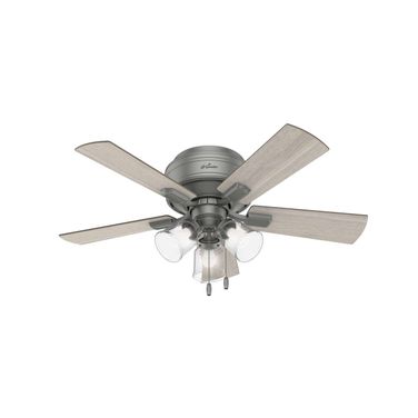 Crestfield 42 Inch Low Profile Ceiling Fan with LED Light Kit and Pull Chain In Matte Silver and Light Gray Oak