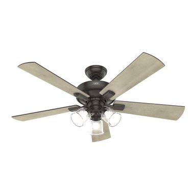 Crestfield 52 Inch Ceiling Fan with LED Light Kit and Handheld Remote In Noble Bronze and Bleached Grey Pine