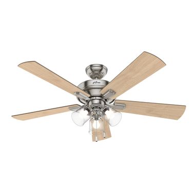 Crestfield 52 Inch Ceiling Fan with LED Light Kit and Pull Chain In Brushed Nickel and Bleached Grey Pine