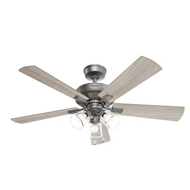 Crestfield 52 Inch Ceiling Fan with LED Light Kit and Pull Chain In Matte Silver and Light Gray Oak
