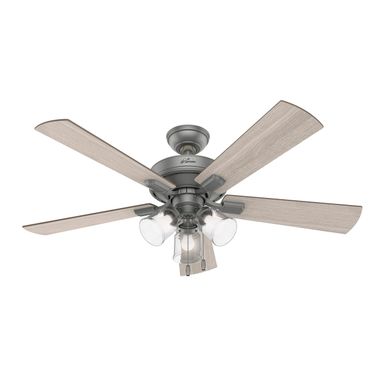 Crestfield 52 Inch Ceiling Fan with LED Light Kit and Pull Chain In Matte Silver and Light Gray Oak