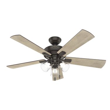 Crestfield 52 Inch Ceiling Fan with LED Light Kit and Pull Chain In Noble Bronze and Bleached Grey Pine