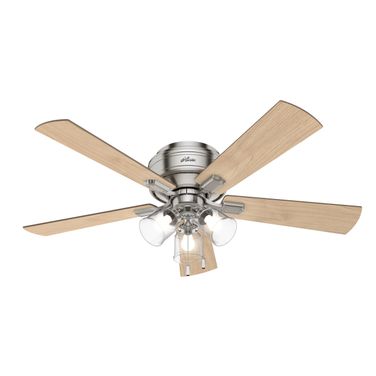 Crestfield 52 Inch Low Profile Ceiling Fan with LED Light Kit and Pull Chain In Brushed Nickel and Bleached Grey Pine