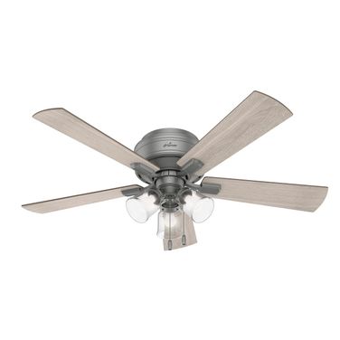 Crestfield 52 Inch Low Profile Ceiling Fan with LED Light Kit and Pull Chain In Matte Silver and Light Gray Oak