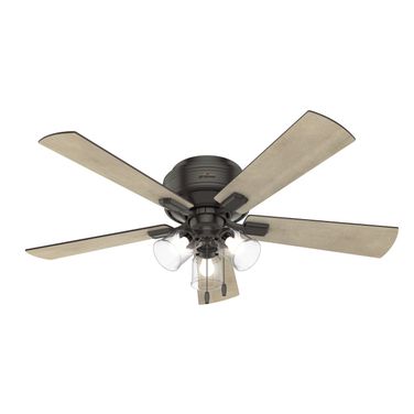 Crestfield 52 Inch Low Profile Ceiling Fan with LED Light Kit and Pull Chain In Noble Bronze and Bleached Grey Pine