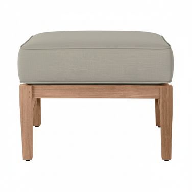 Croquet Teak Outdoor Ottoman In Linen Dove