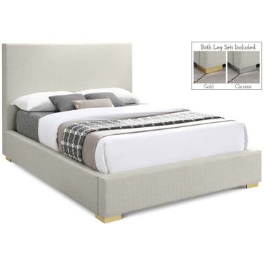 Crosby Linen Textured Fabric King Bed In Beige