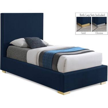 Crosby Linen Textured Fabric Twin Bed In Navy