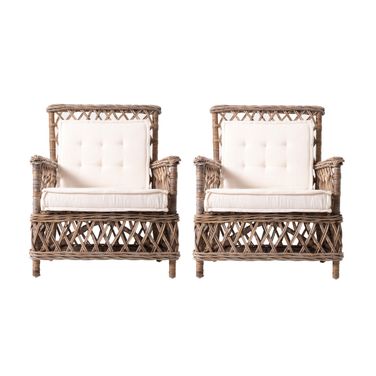 Cross Back Dining Arm Chairs Set of 2 In Natural and Cream